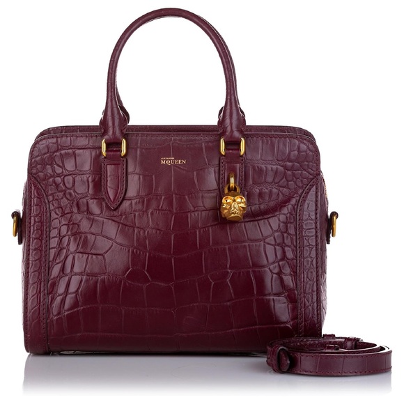 Alexander McQueen Handbags - Alexander McQueen Burgundy Croc Embossed Leather Bag